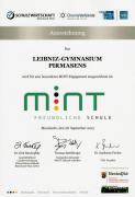 Urkunde MINT-freundliche Schule 9/2013